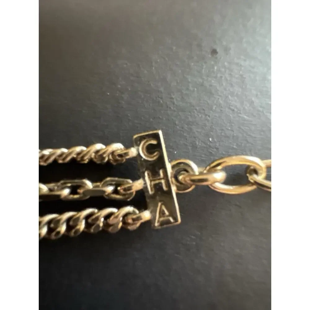 CHANEL 04A CC Logo Multi-Chain Choker Necklace Gold-Tone Strass “CHA NEL” w/ Box